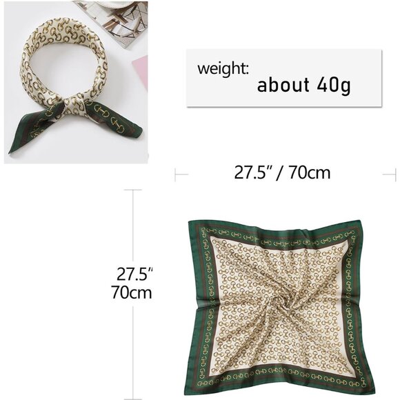 Women Green Double Headscarf Satin Bandana Pattern Polyester Breathable Scarves - Picture 5 of 7